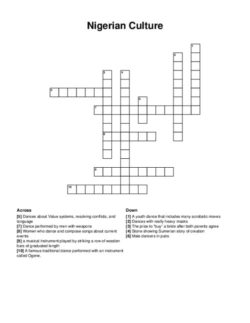 Nigerian Culture Crossword Puzzle