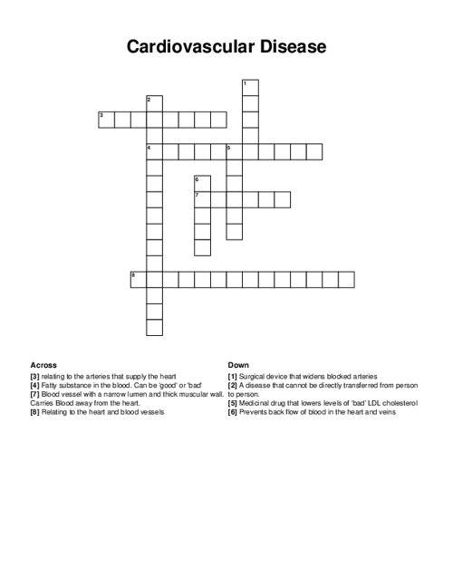 Cardiovascular Disease Crossword Puzzle