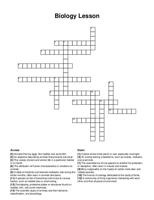 Biology Lesson Crossword Puzzle