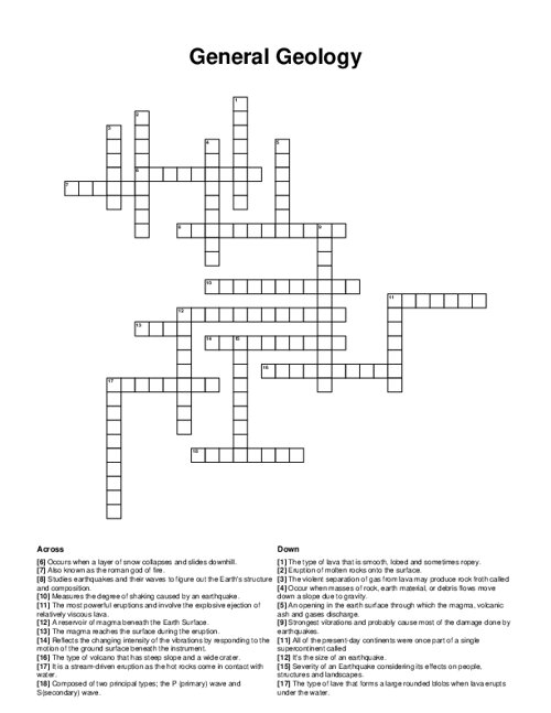 General Geology Crossword Puzzle
