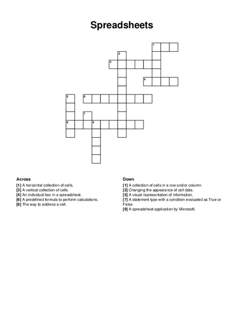 Spreadsheets Crossword Puzzle