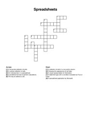 Spreadsheets crossword puzzle