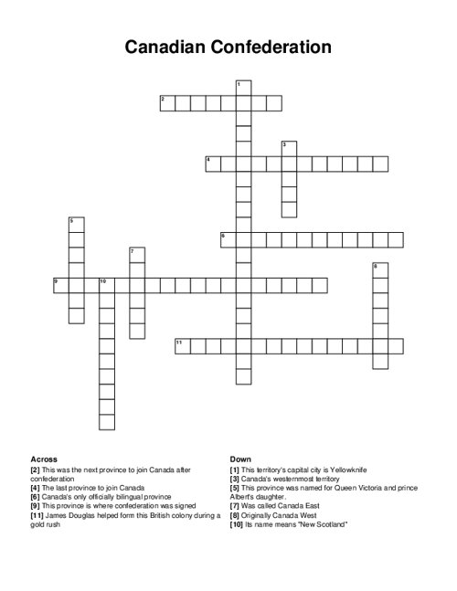 Canadian Confederation Crossword Puzzle