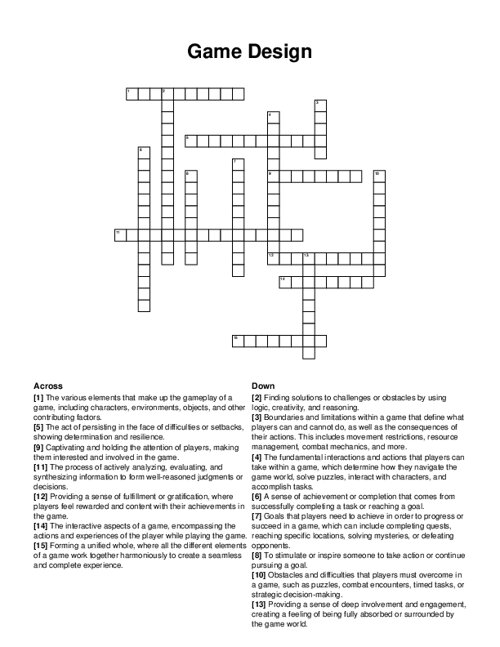 Game Design Crossword Puzzle