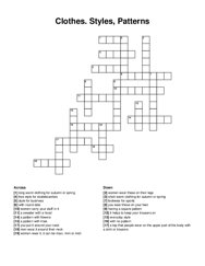 Clothes. Styles, Patterns crossword puzzle
