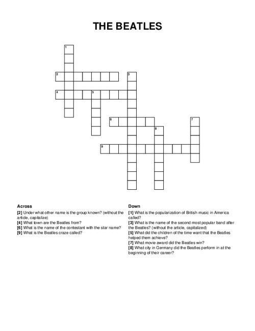 THE BEATLES Crossword Puzzle THE BEATLES Crossword Puzzle
