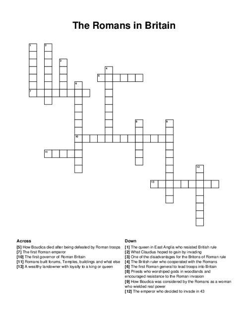 The Romans in Britain Crossword Puzzle