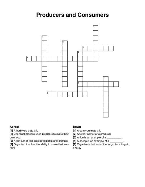 Producers and Consumers Crossword Puzzle
