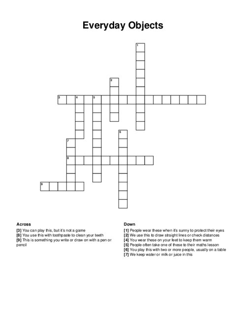 Everyday Objects Crossword Puzzle