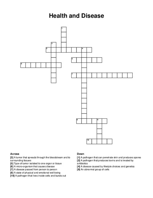 Health and Disease Crossword Puzzle