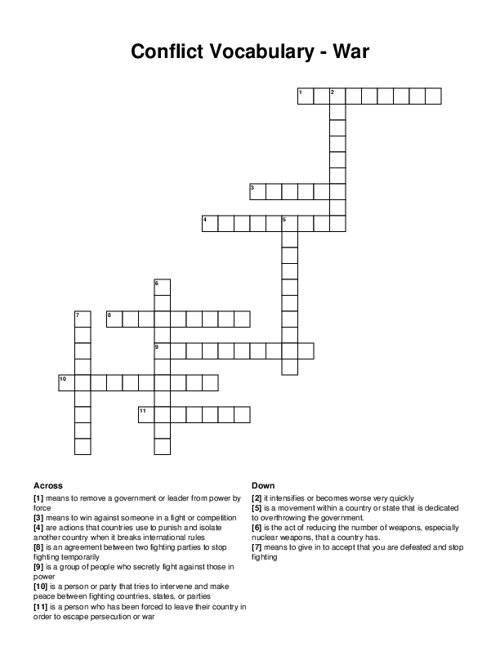 Conflict Vocabulary - War Crossword Puzzle