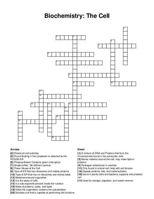 Biochemistry: The Cell Crossword Puzzle