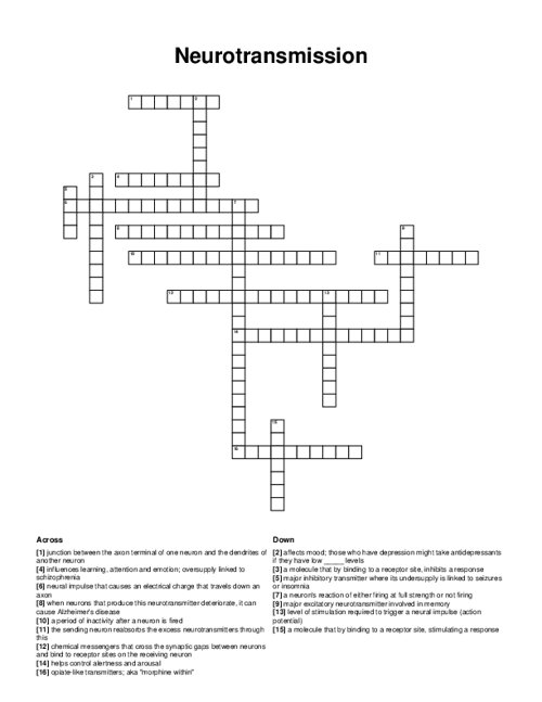 Neurotransmission Crossword Puzzle