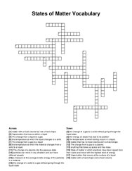 States of Matter Vocabulary crossword puzzle