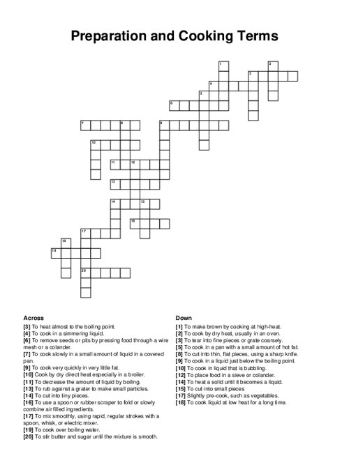 Preparation and Cooking Terms Crossword Puzzle