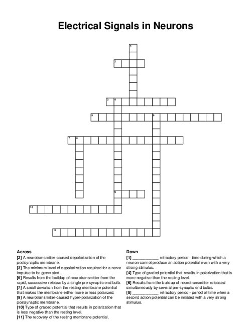 Electrical Signals in Neurons Crossword Puzzle