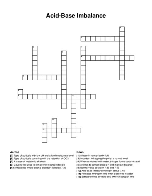 Acid-Base Imbalance Crossword Puzzle
