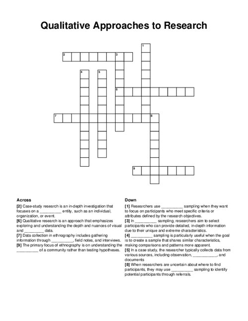 Qualitative Approaches to Research Crossword Puzzle