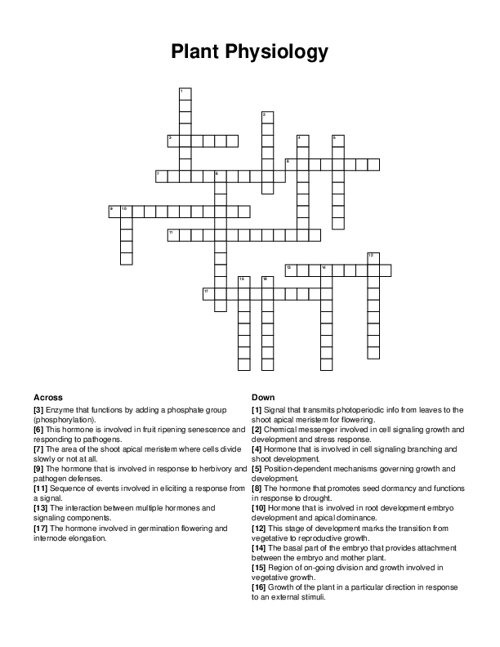 Plant Physiology Crossword Puzzle