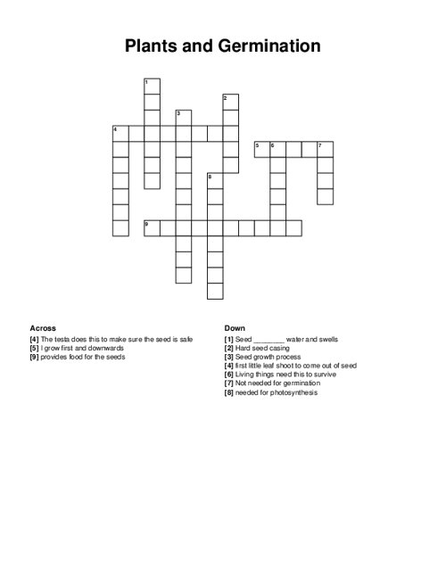 Plants and Germination Crossword Puzzle
