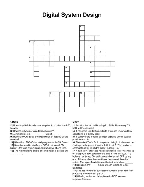 Digital System Design Crossword Puzzle