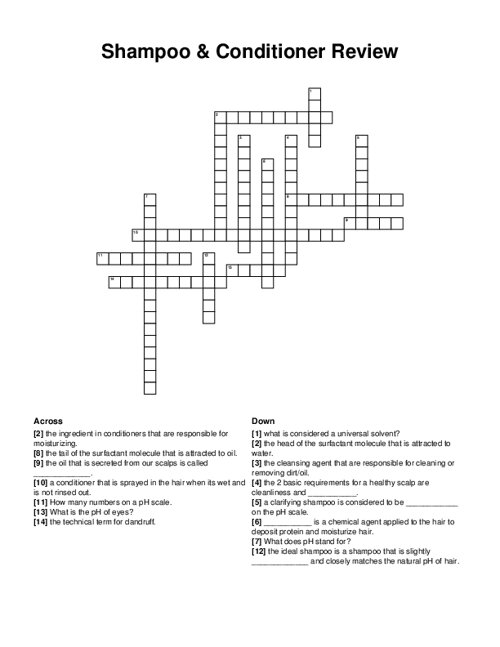 Shampoo & Conditioner Review Crossword Puzzle