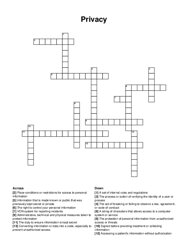 Privacy crossword puzzle
