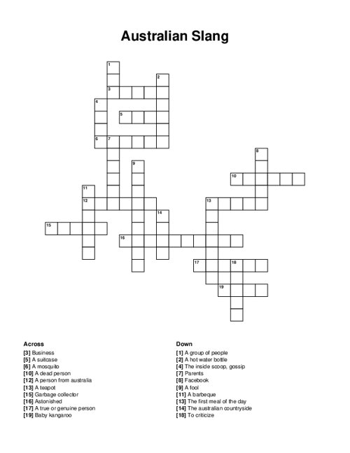 Australian Slang Crossword Puzzle