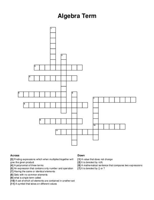 Algebra Term Crossword Puzzle