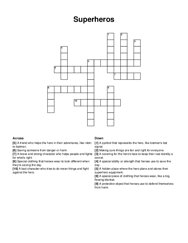 Superheros crossword puzzle