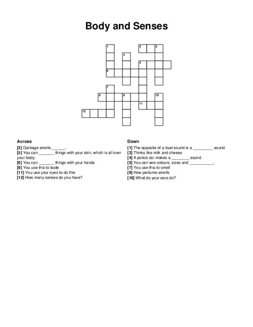 Body and Senses Crossword Puzzle