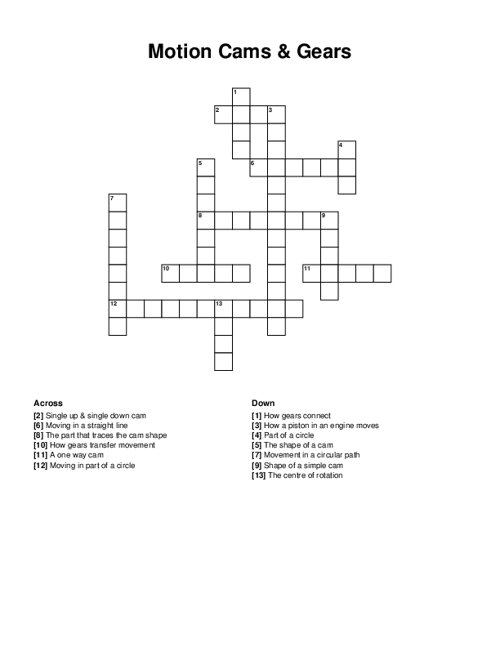 Motion Cams & Gears Crossword Puzzle