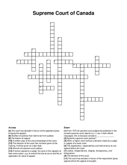 Supreme Court of Canada Crossword Puzzle