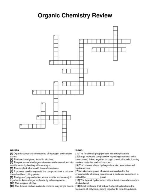 Organic Chemistry Review Crossword Puzzle