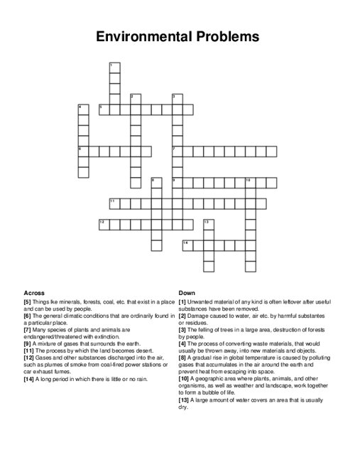 Environmental Problems Crossword Puzzle
