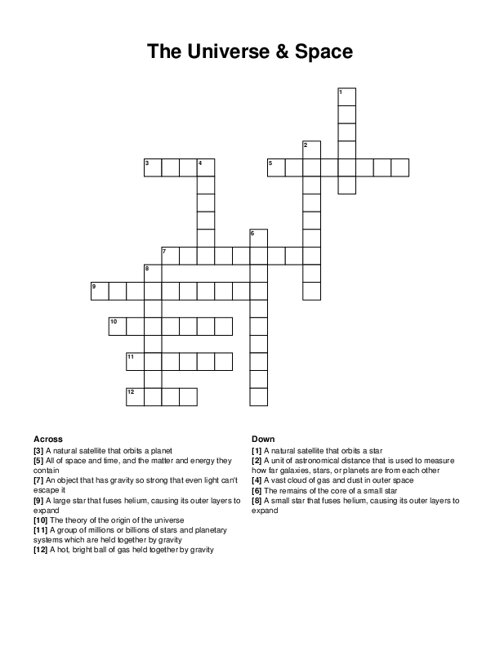 The Universe & Space Crossword Puzzle