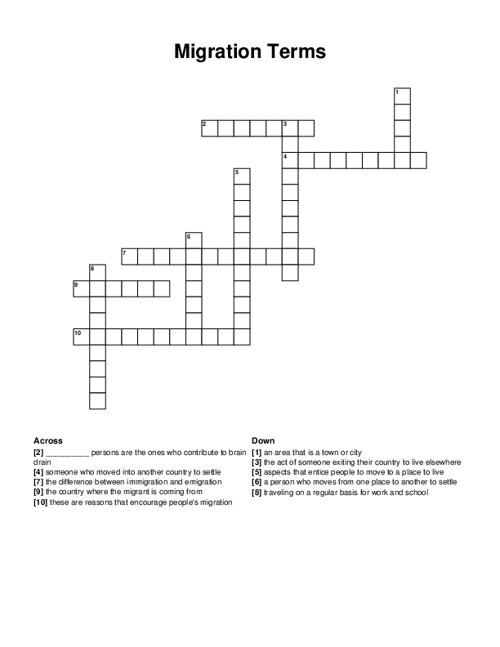 Migration Terms Crossword Puzzle