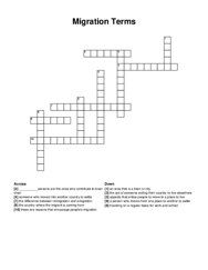 Migration Terms crossword puzzle