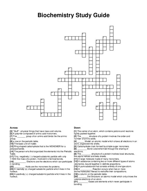 Biochemistry Study Guide Crossword Puzzle