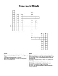 Streets and Roads crossword puzzle