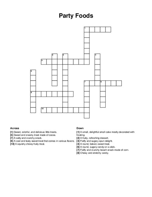 Party Foods Crossword Puzzle