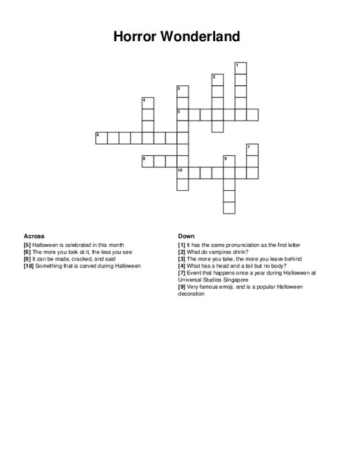Horror Wonderland Crossword Puzzle