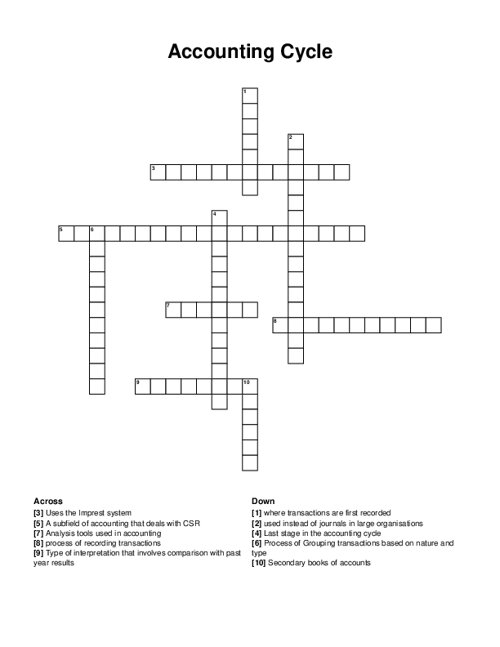 Accounting Cycle Crossword Puzzle