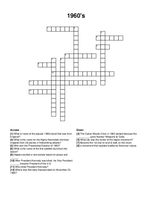 1960s Crossword Puzzle