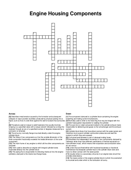 Engine Housing Components Crossword Puzzle