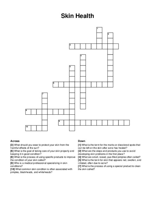 Skin Health Crossword Puzzle