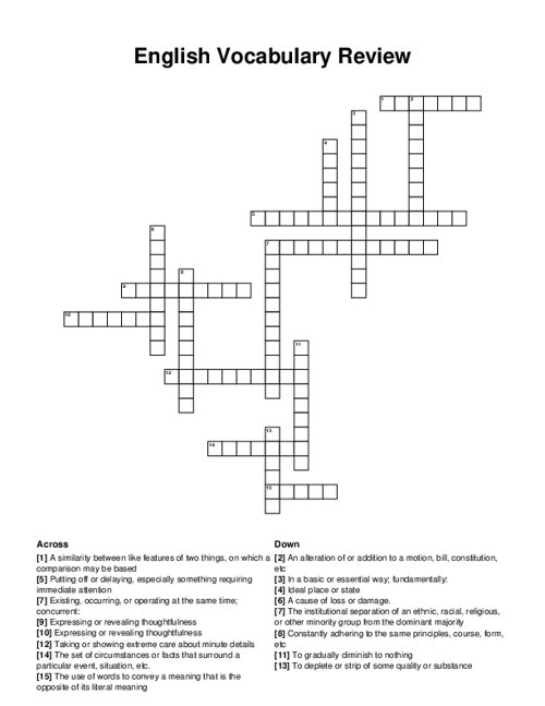 English Vocabulary Review Crossword Puzzle