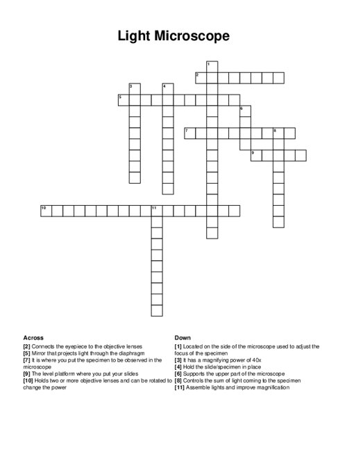 Light Microscope Crossword Puzzle