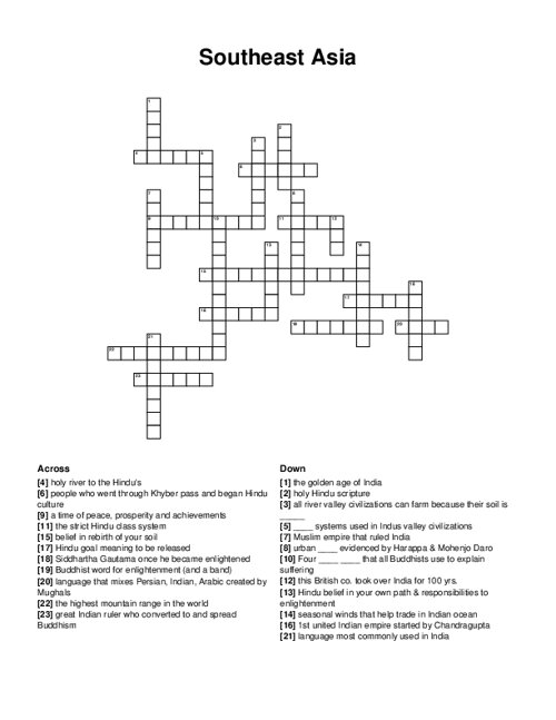 Southeast Asia Crossword Puzzle