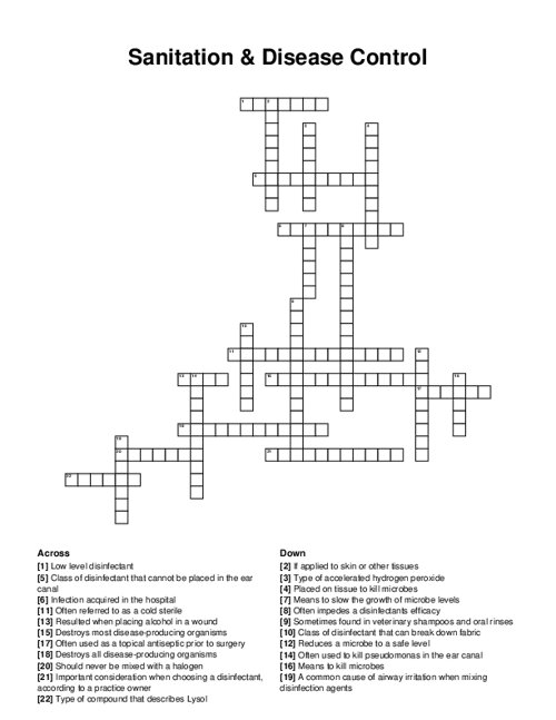Sanitation & Disease Control Crossword Puzzle